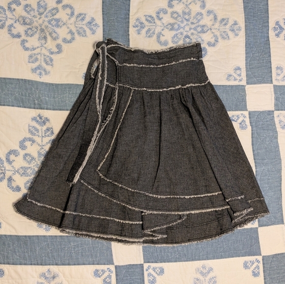 Funky Cool Y2K Denim Wrap Skirt Gray M S Fray Hem Midi A Line Circle Skirt Grey - Picture 1 of 10